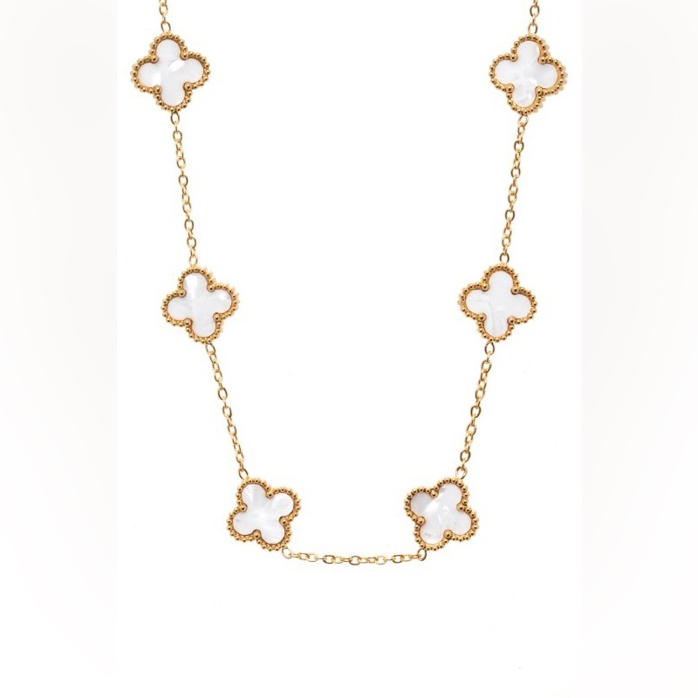 Luxury Clover Station Necklace | Black Gold or White Gold